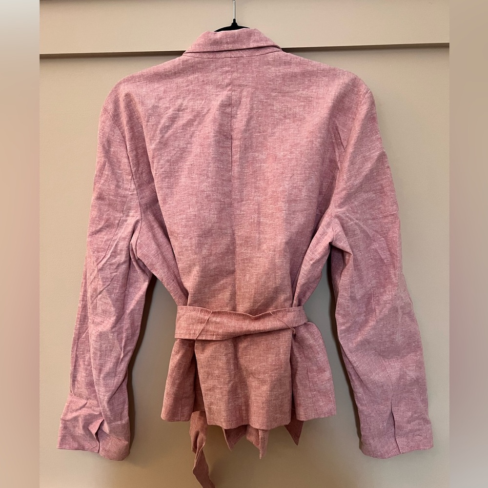 New York & Co Pink Linen Blend Tie Waist Blazer - Picture 2 of 3